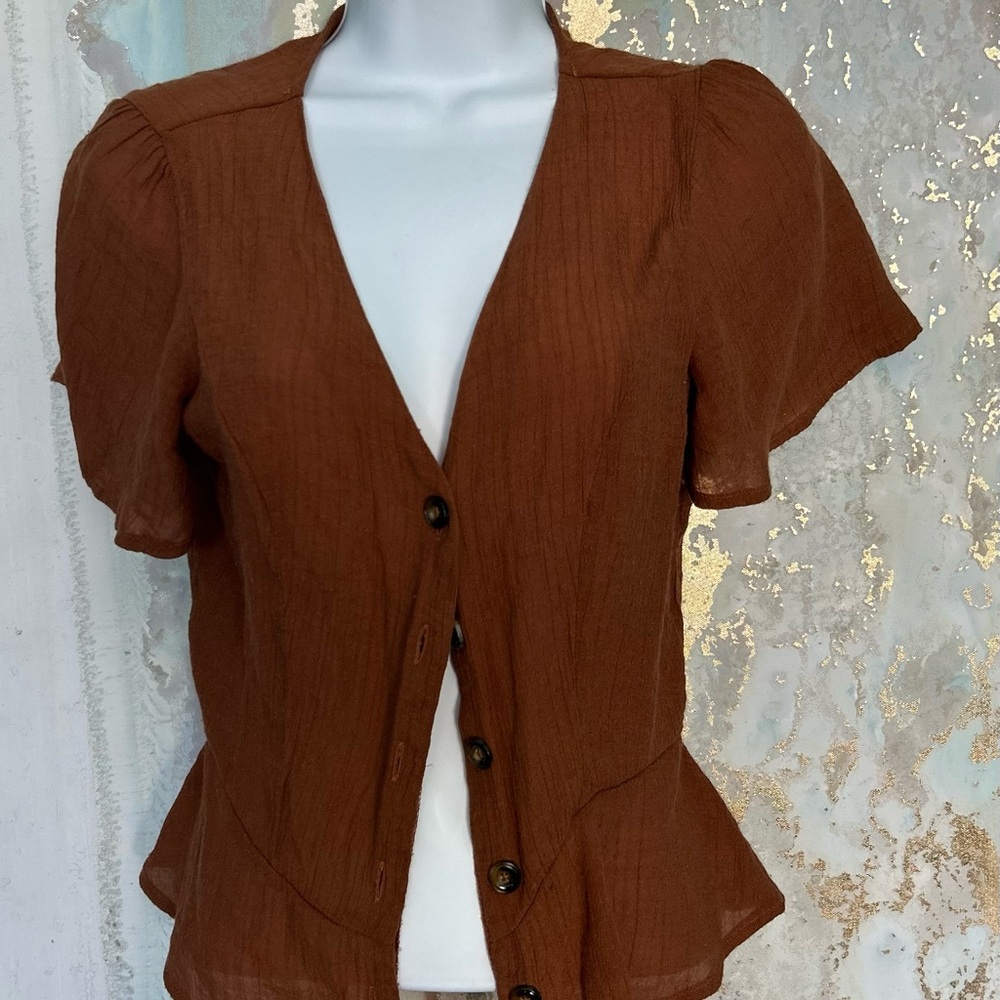 🎁Lily White Rust Button-Up Blouse